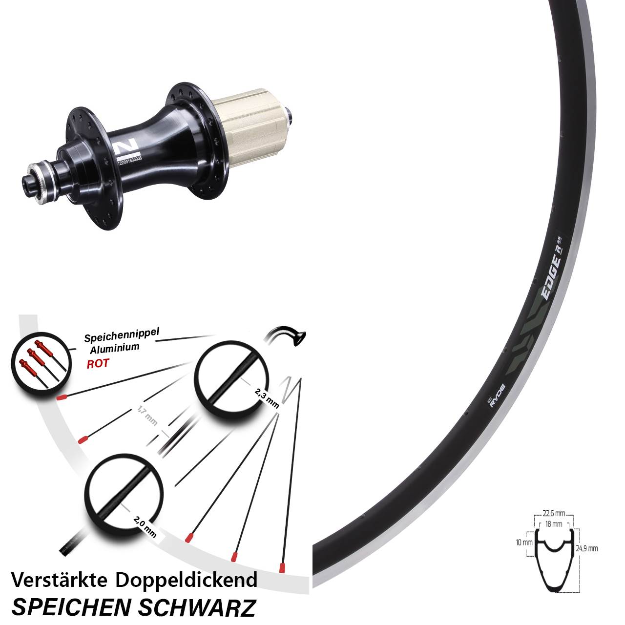 Hinterrad 28 Zoll Ryde Edge R25 Novatec F162 8-12 fach HG QR