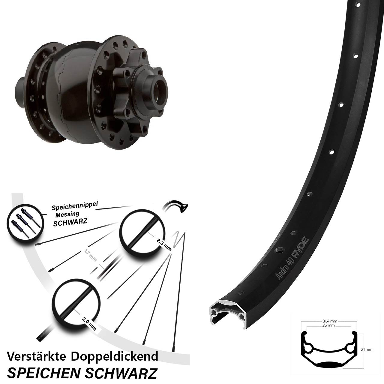 27,5 Zoll Vorderrad mit Nabendynamo Ryde Andra 40 Disc SON 28 15x100