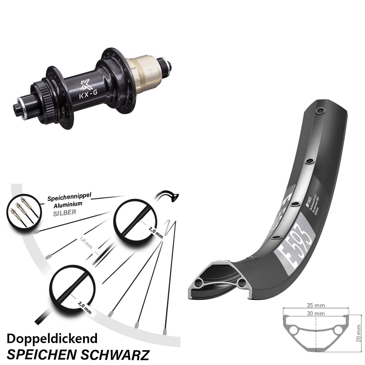 Disc Laufrad 27,5 Zoll DT Swiss E 593 KX-G XD-R QR