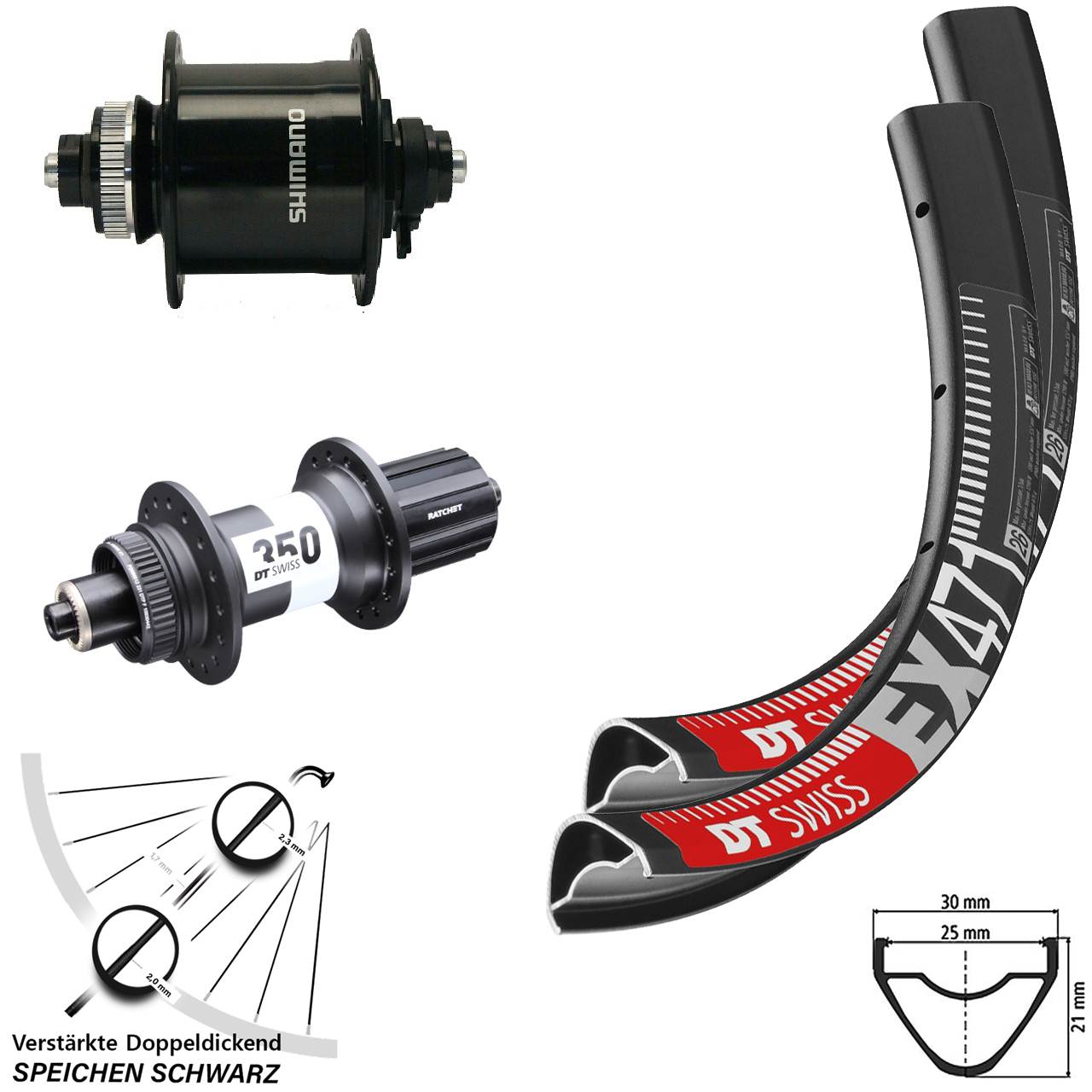 26 Zoll DT Swiss EX 471-350 Shimano DH-UR700-3D Laufradsatz für Schnellspanner 8-11 fach