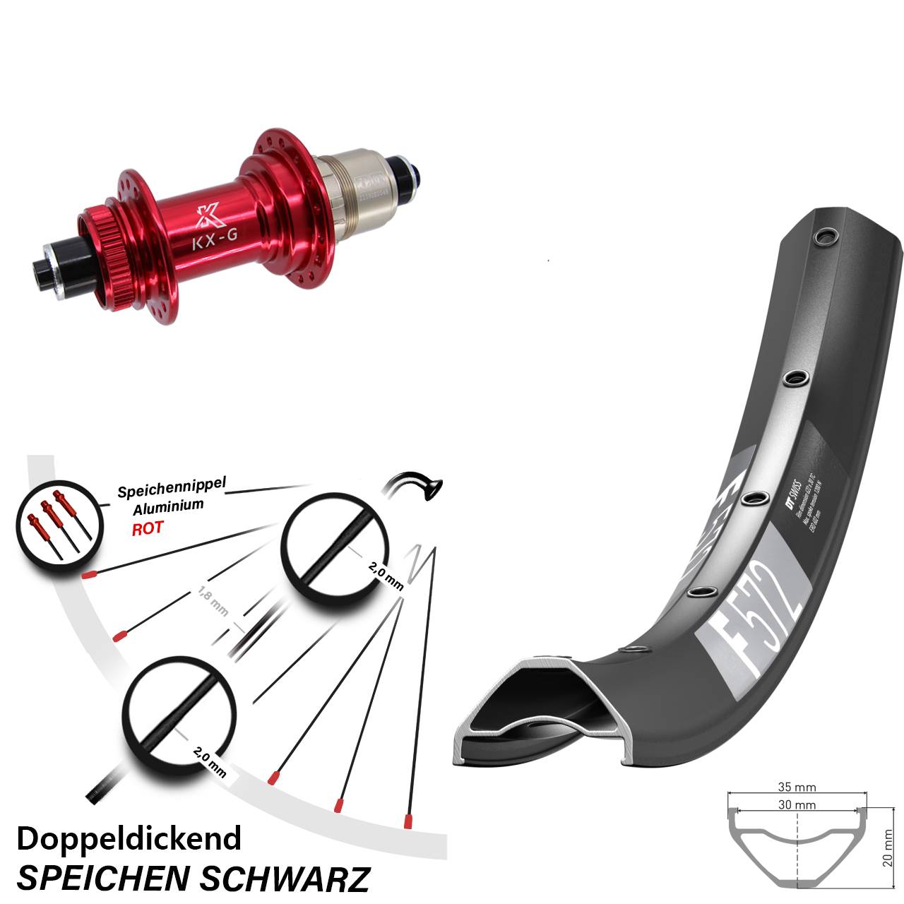 Disc Laufrad 29 Zoll DT Swiss F 572 KX-G rot XD-R QR