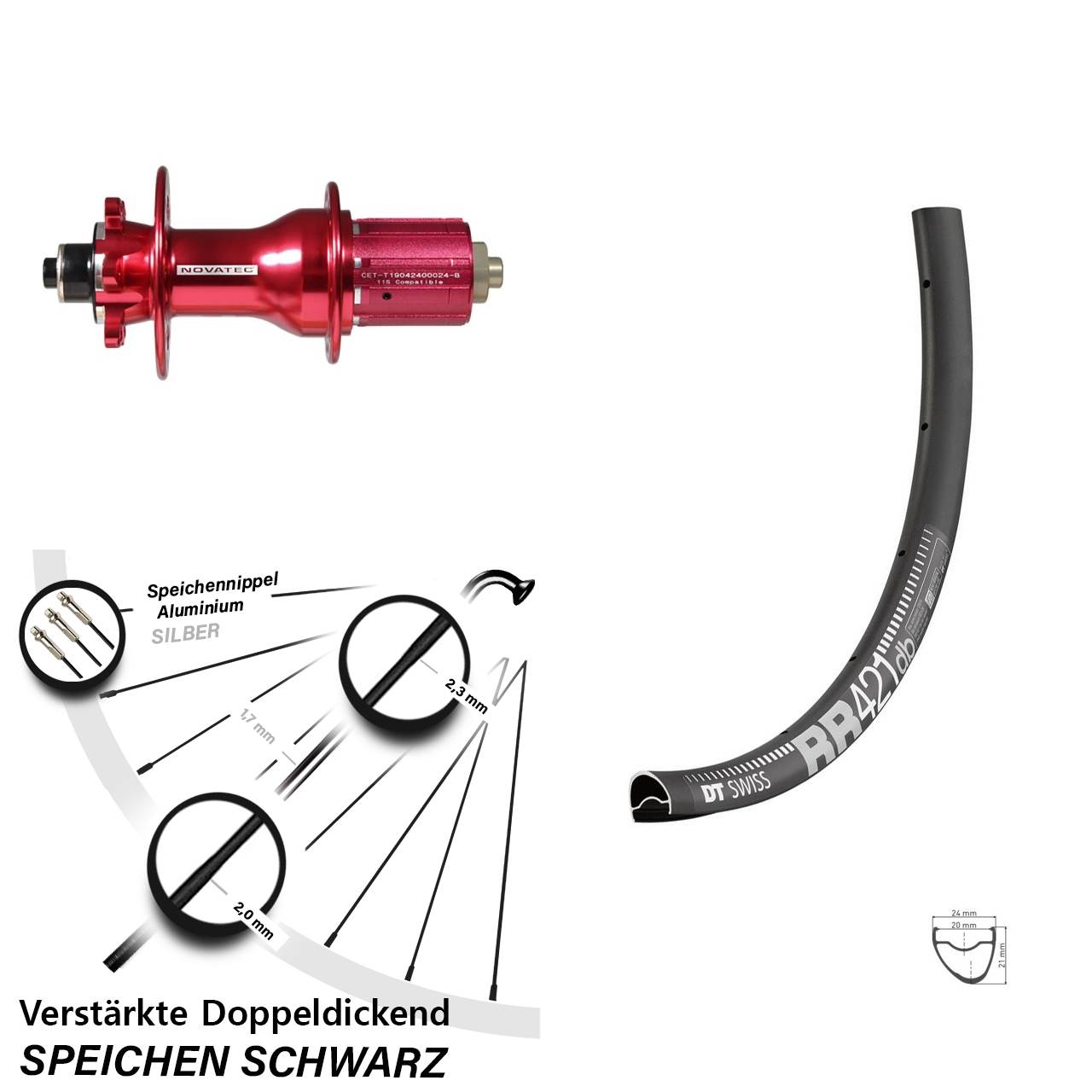6-Loch Hinterrad für Schnellspanner 28 Zoll DT Swiss RR 421 Novatec D792SB 8-12 fach HG