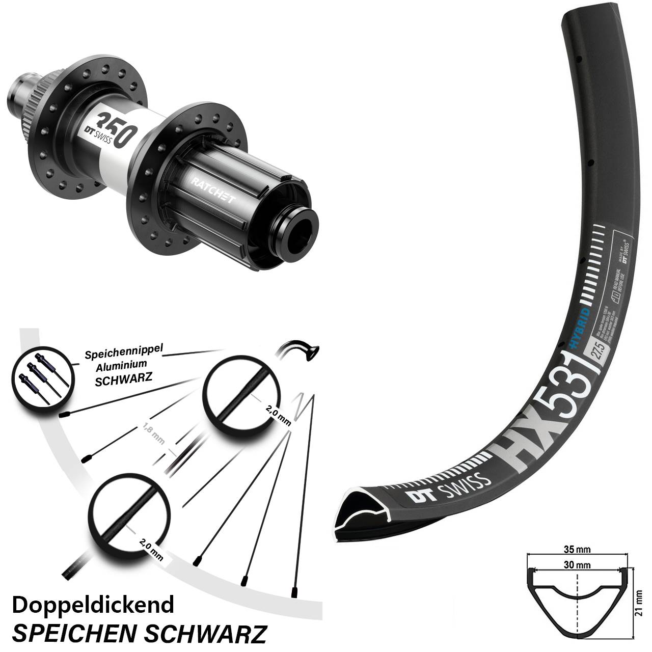 Hinterrad 29 Zoll DT Swiss HX531-350 8-11 fach HG 12x142 Centerlock