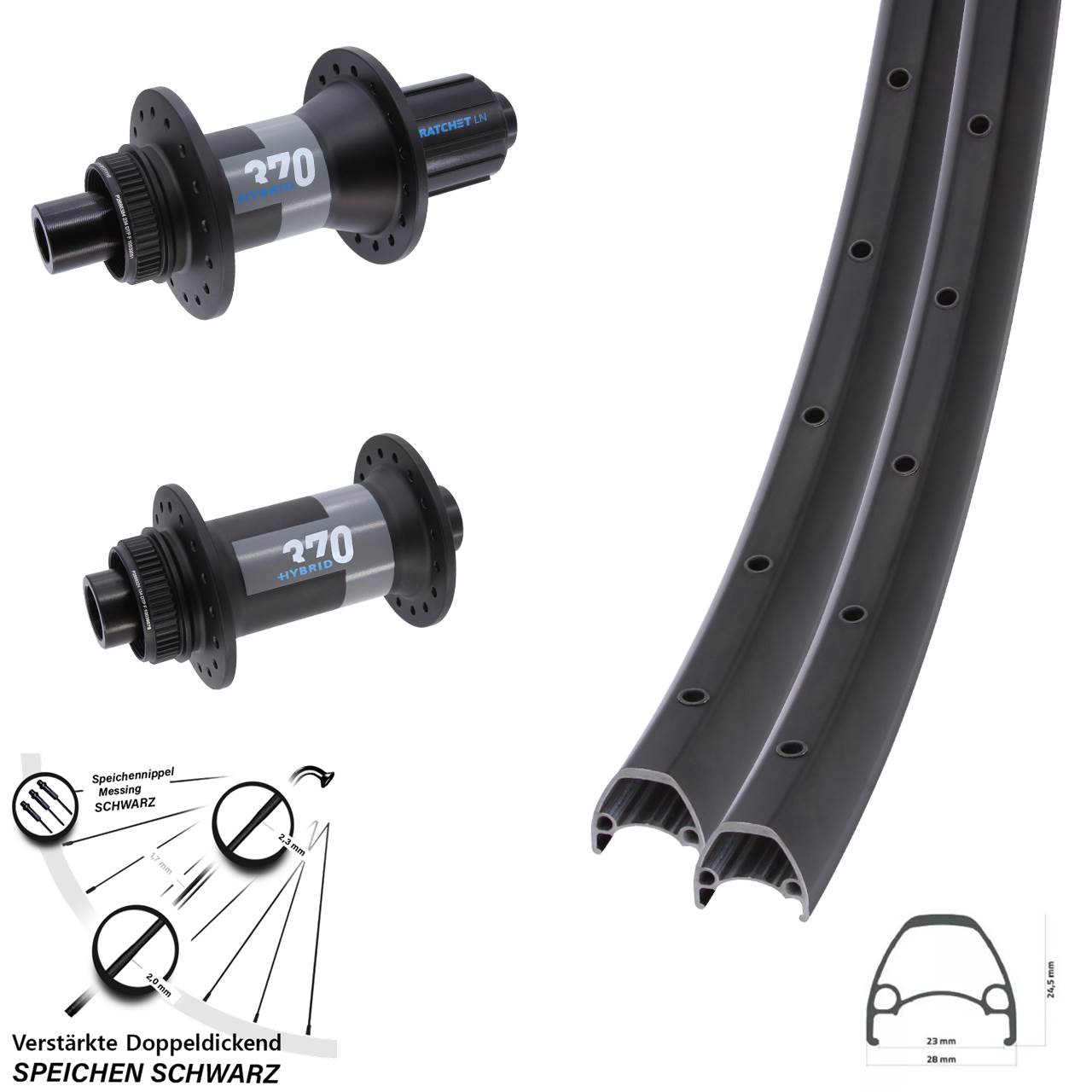 Ambrosio Sport DT Swiss 370 Hybrid 28-29 Zoll Disc Laufradsatz Boost 8-11 fach HG