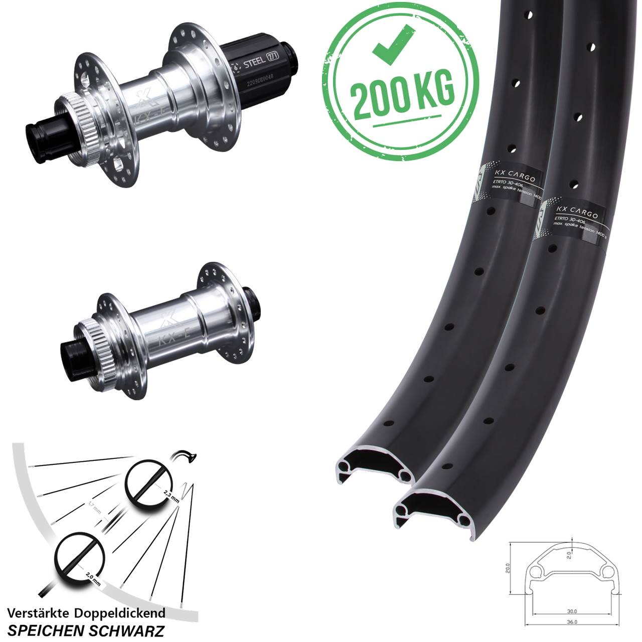 26 Zoll KX-E Cargo Heavy Duty Disc Laufrad-Satz 15x100 12x142 8-12 fach HG
