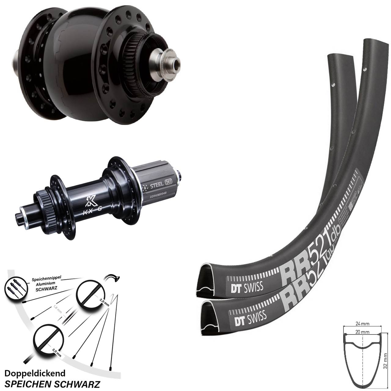 DT Swiss RR521 KX-GS 8-12 fach SON 28 Zoll Centerlock Laufradsatz 5x100/135