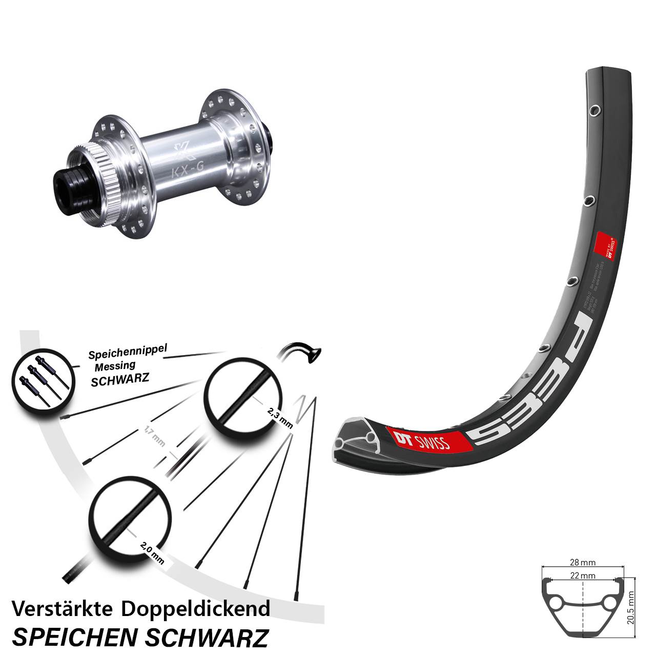 Vorderrad 15x100 27,5 Zoll DT Swiss 533d KX-G