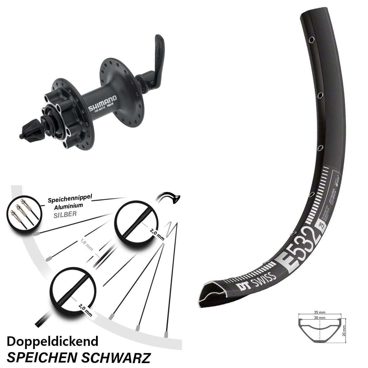 29 Zoll DT Swiss E532 Shimano Alivio Disc Vorderrad QR