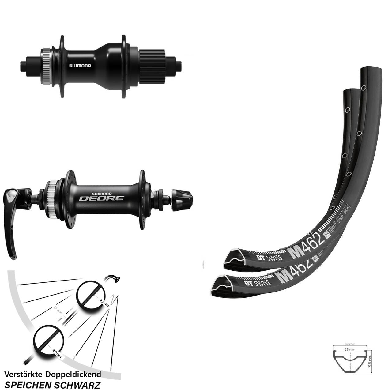 Centerlock Laufradsatz QR 27,5 Zoll DT Swiss M 462 Shimano Deore FH-QC500 Micro Spline