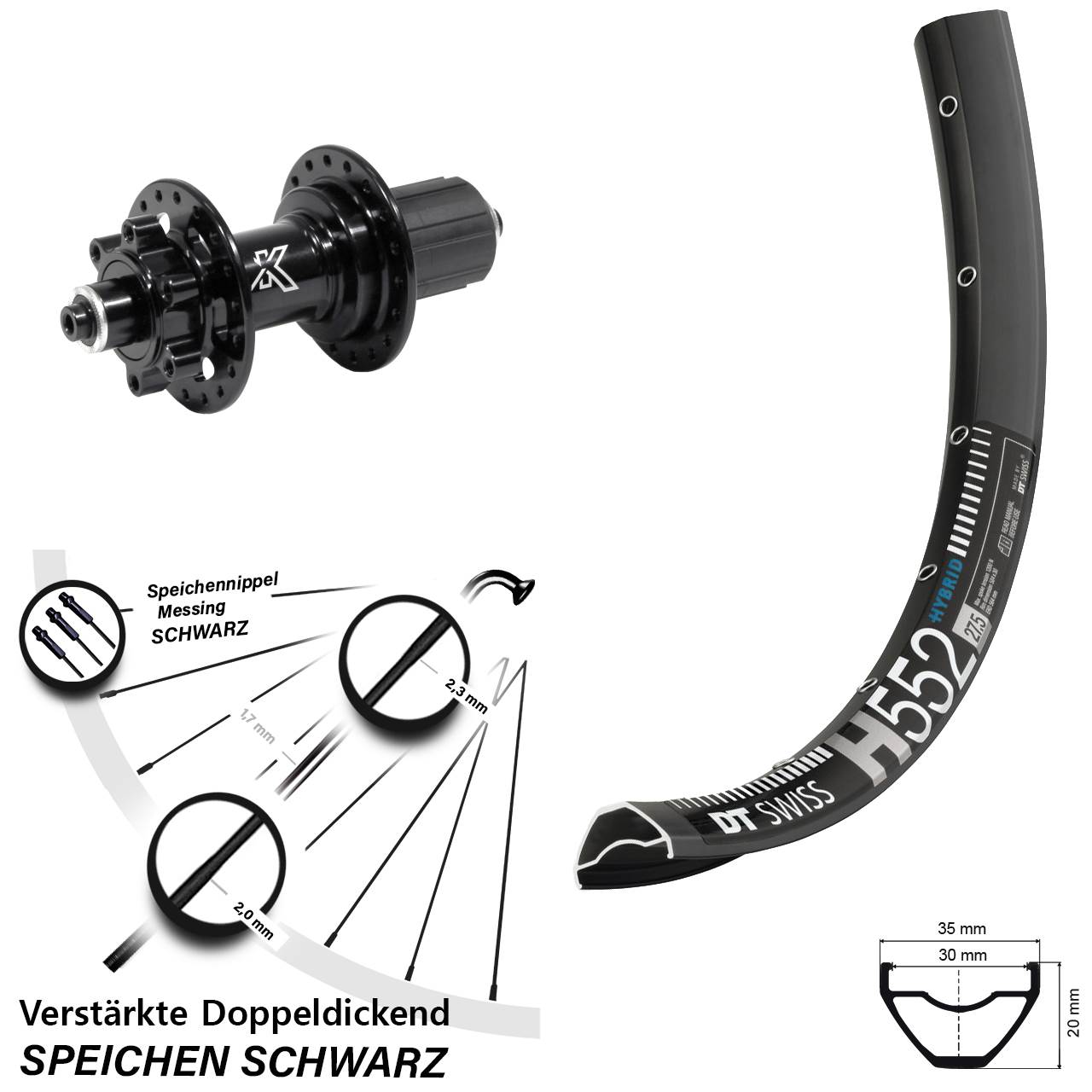 29 Zoll DT Swiss H552 KX-M Heavy Duty 6-Loch Hinterrad für Schnellspanner 8-12 fach
