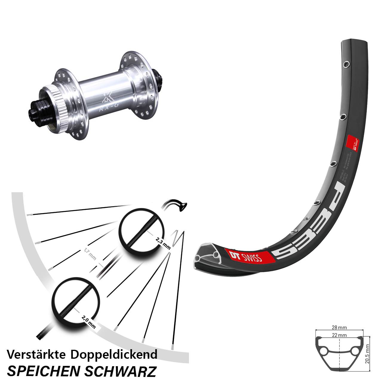 DT Swiss 533 D Vorderrad 28-29 Zoll KX-G silbern Centerlock 5x100 mm