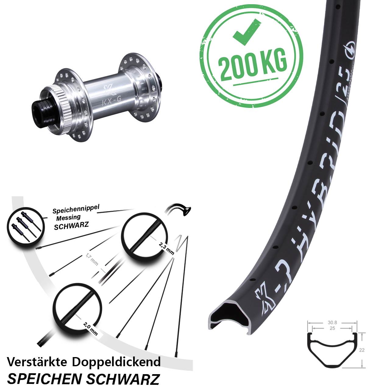 28 Zoll KX-GR Hybrid 25 Centerlock Vorderrad 12x100
