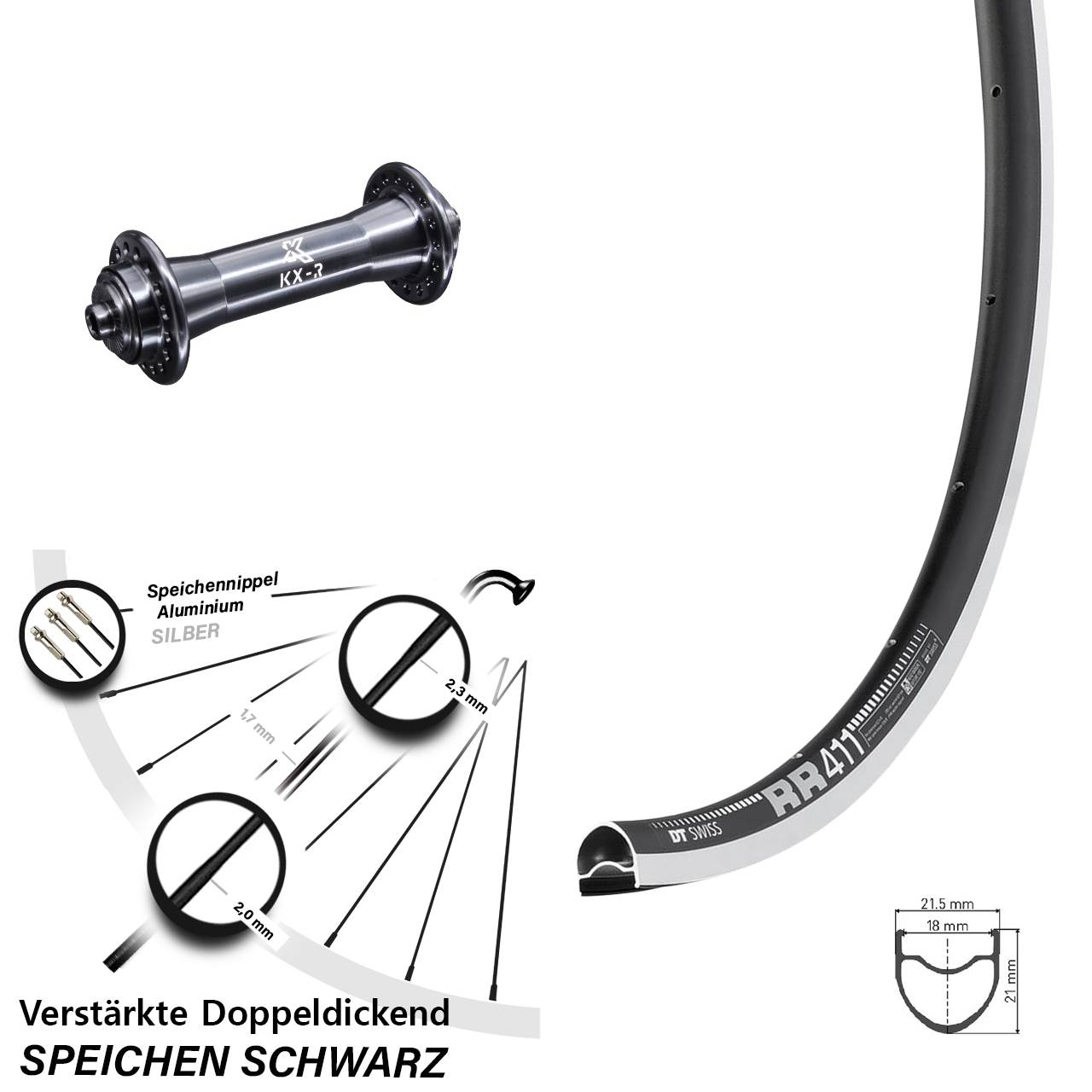 28 Zoll DT Swiss RR 411 KX-R Vorderrad QR