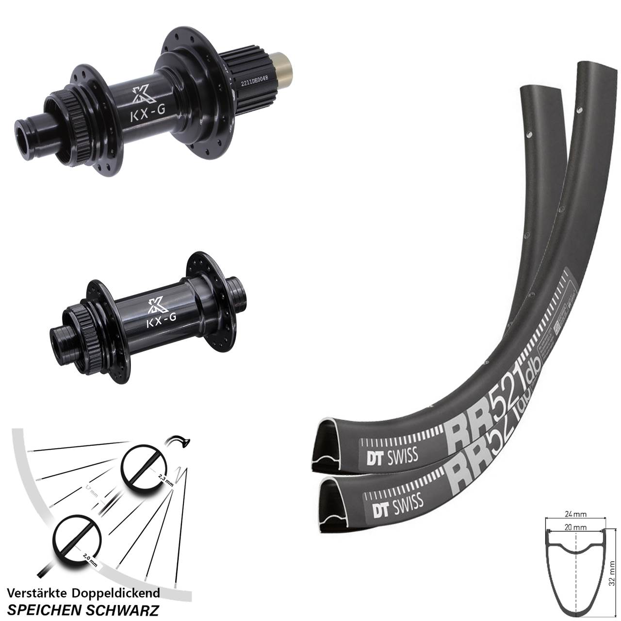 DT Swiss RR521 KX-G 28 Zoll Laufradsatz Centerlock 12x100/142 Shimano Micro Spline
