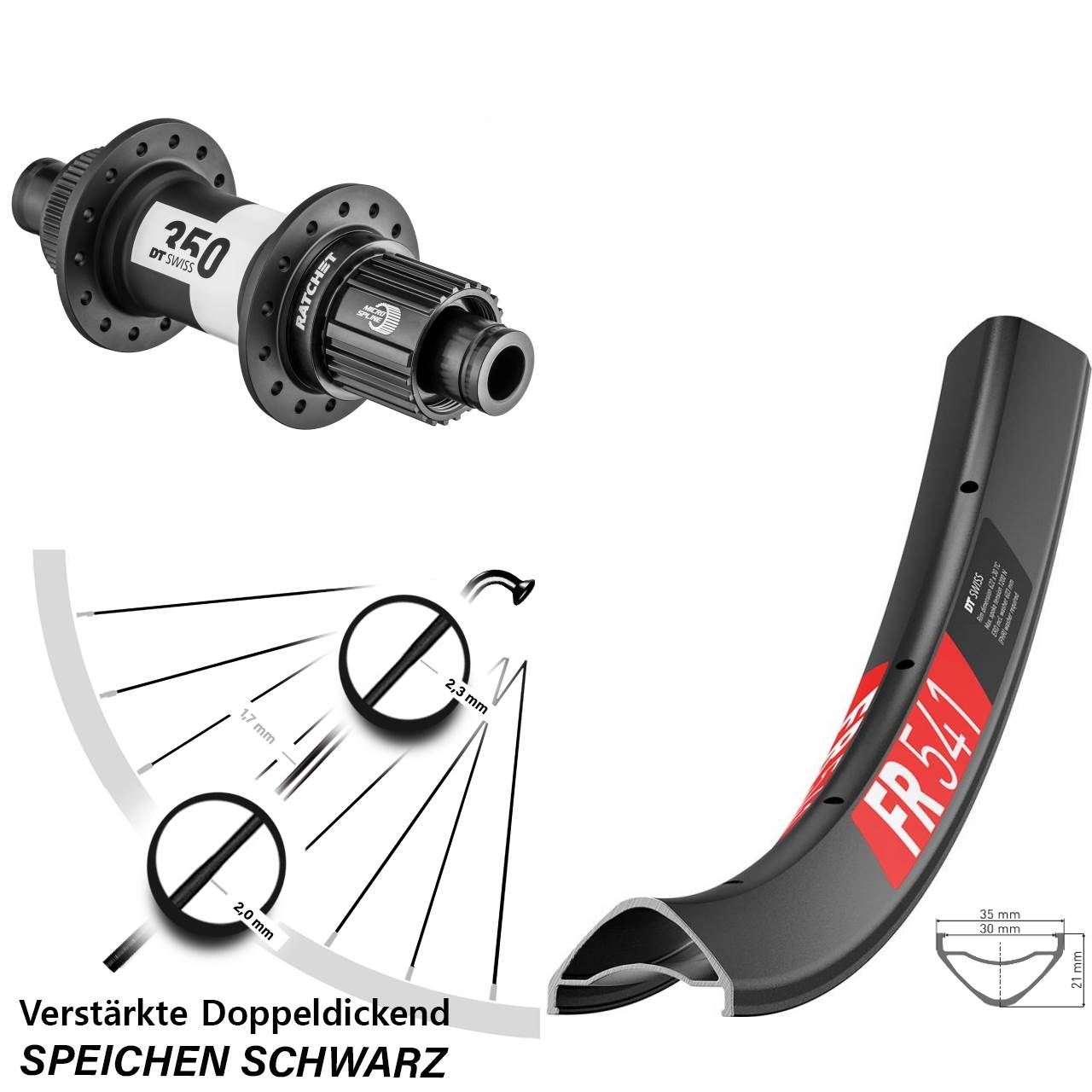 Hinterrad Centerlock 29 Zoll DT Swiss FR 541-350 Ratchet 36 Micro Spline 12x142