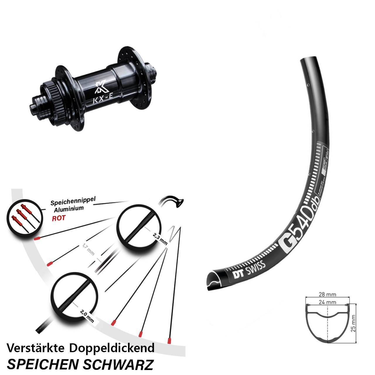 DT Swiss G 540 DB Gravel Vorderrad verstärkt KX-E Vorderradnabe 5x100 Sapim E-Light
