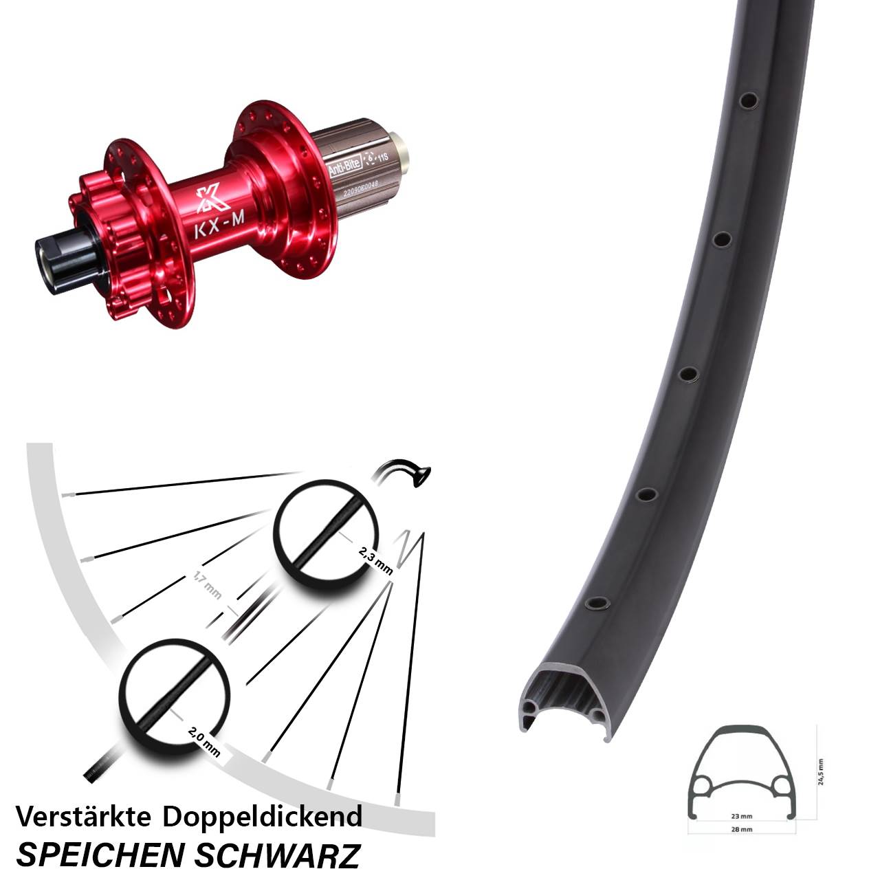 Ambrosio Sport KX-M rot 28 Zoll Disc Hinterrad 12x142 8-12 fach HG