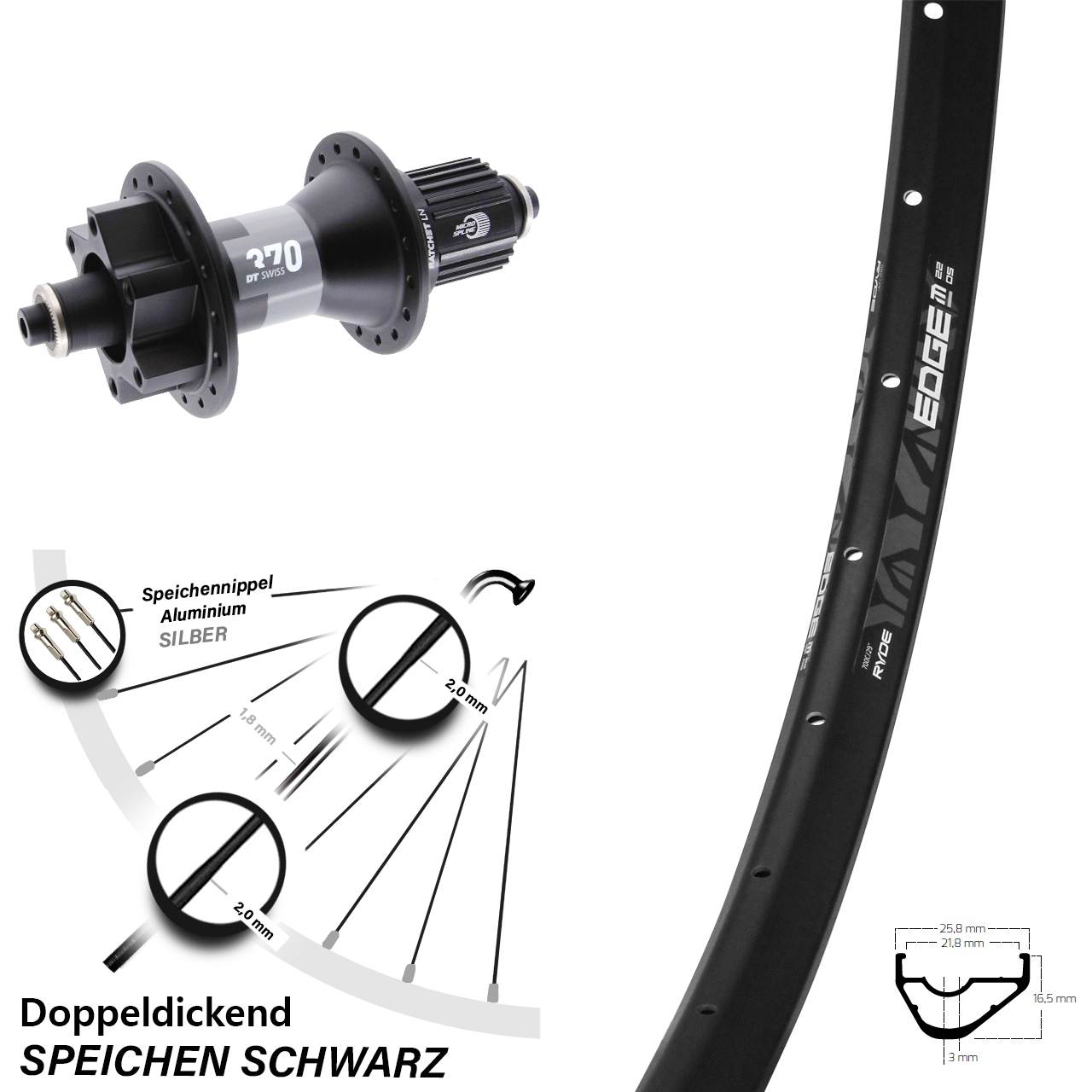 Boost 6-Loch Hinterrad QR 28 Zoll Ryde Edge M22 OS DT Swiss 370 Micro Spline