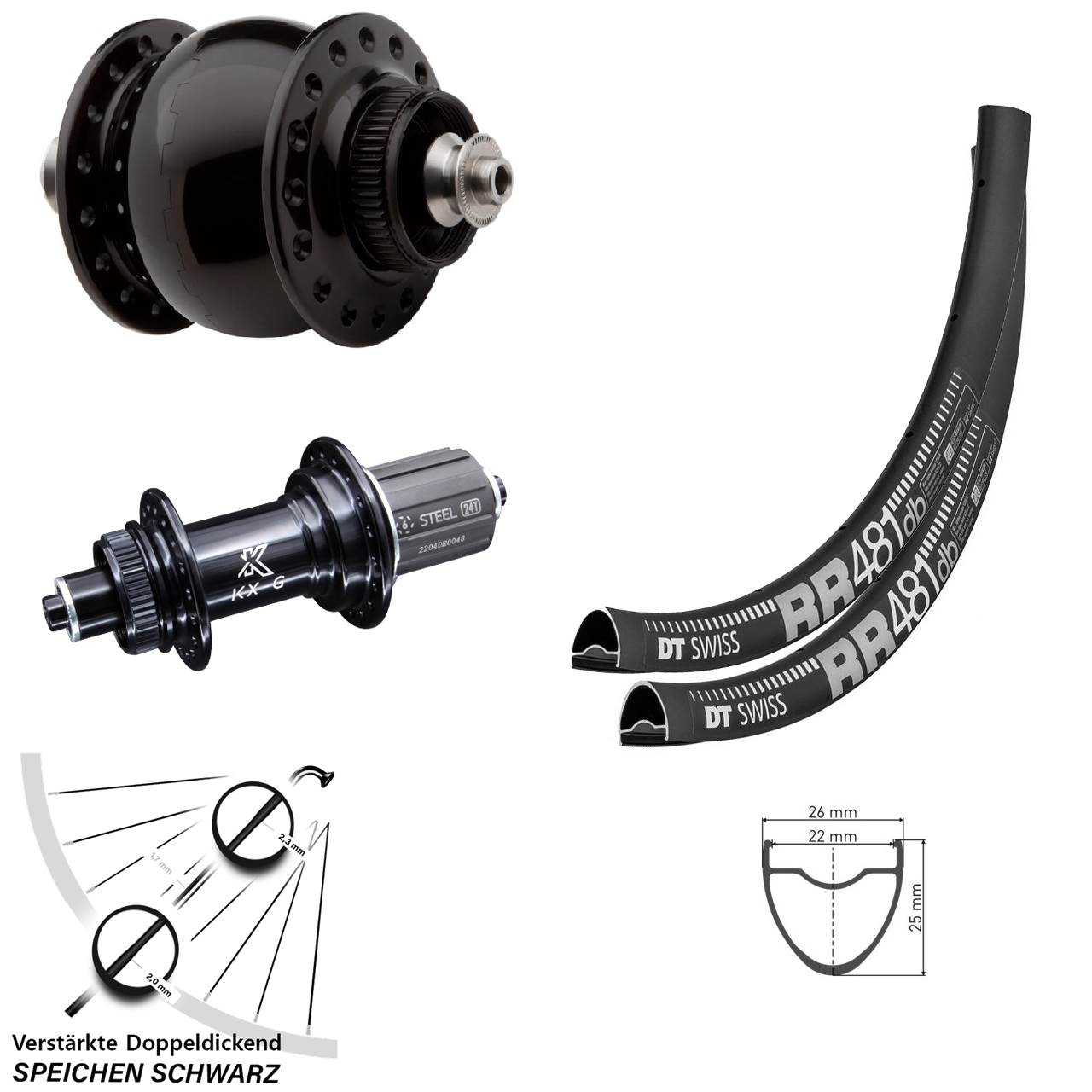 28 Zoll DT Swiss RR481 KX-GS SONdelux Disc Laufradsatz QR 8-12 fach HG