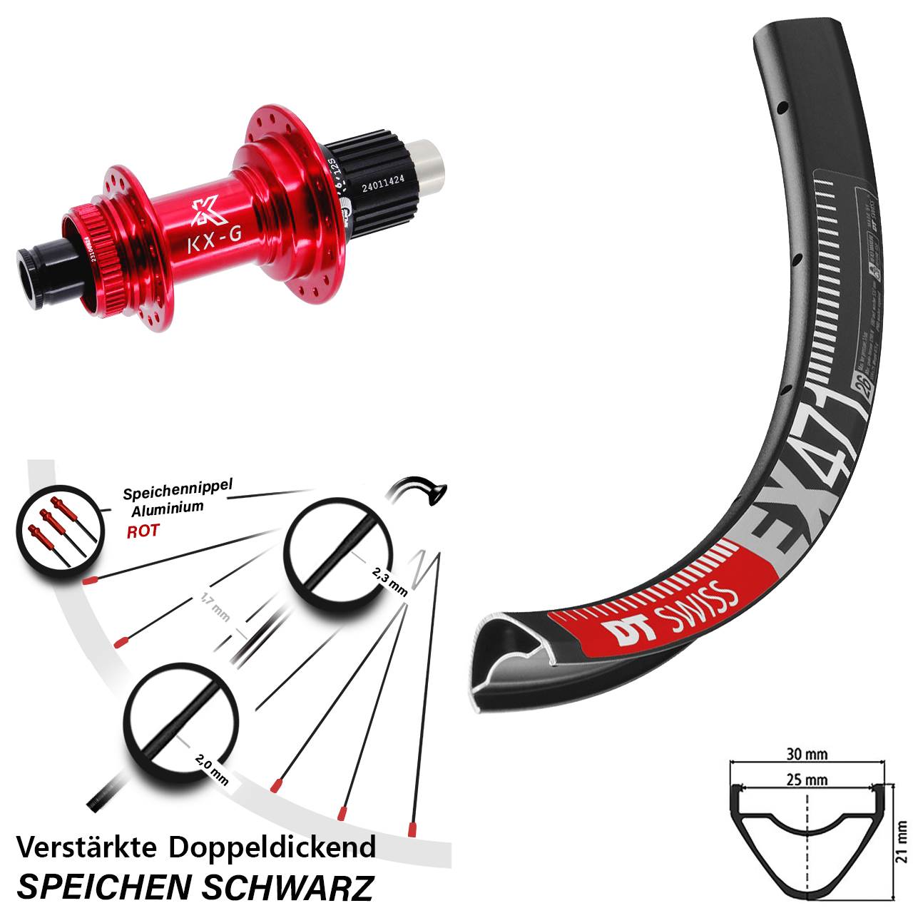 DT Swiss EX471 KX-G rot 29 Zoll Disc Hinterrad 12x142 Micro Spline