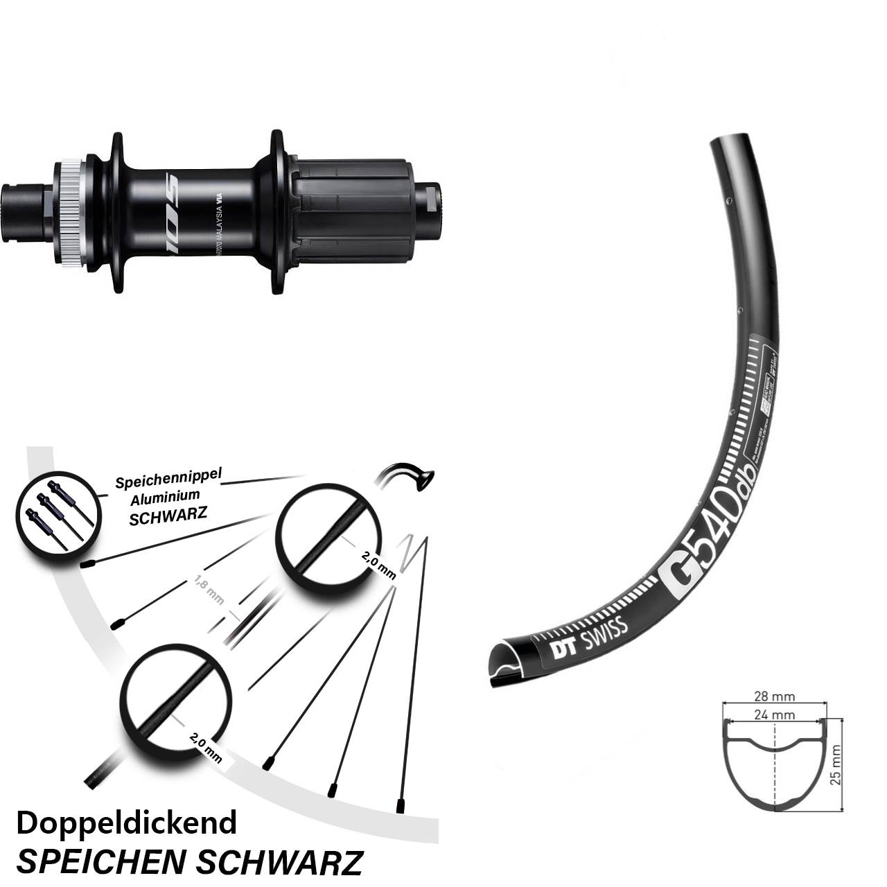 Disc Hinterrad 28-29 Zoll DT Swiss G540 Shimano FH-R7070 8-12 fach HG 12x142