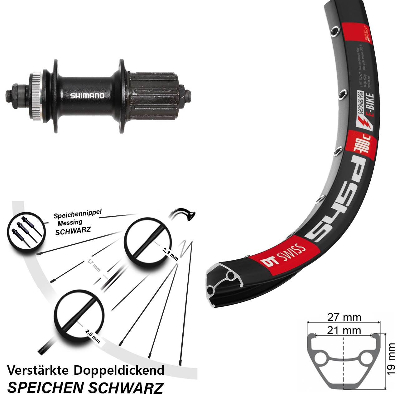 DT Swiss 545 Shimano FH-UR600 schwarz 26 Zoll Disc Laufrad QR 8-12 fach HG