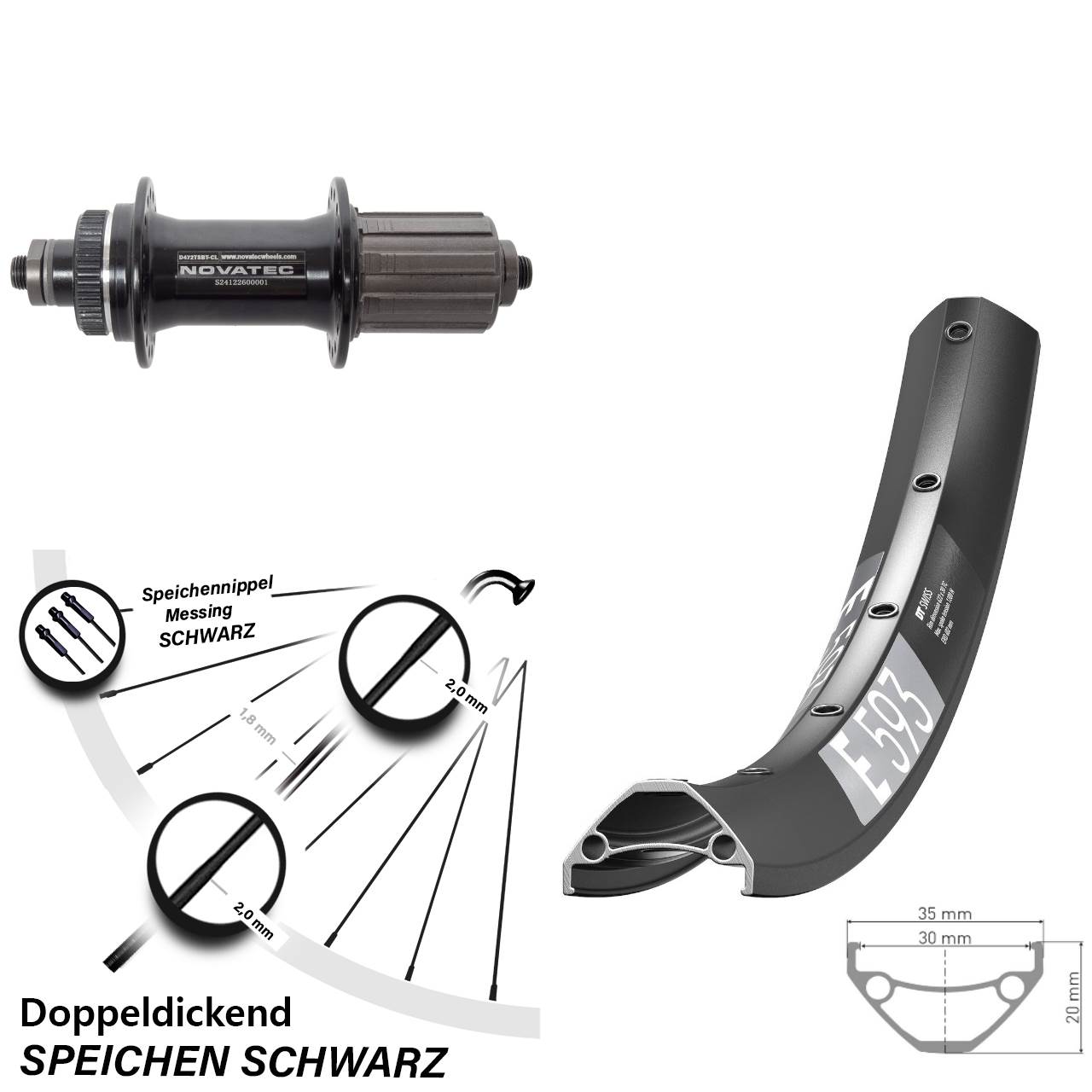 27,5 Zoll DT Swiss E593 Novatec D472 Disc Laufrad QR 8-12 fach HG