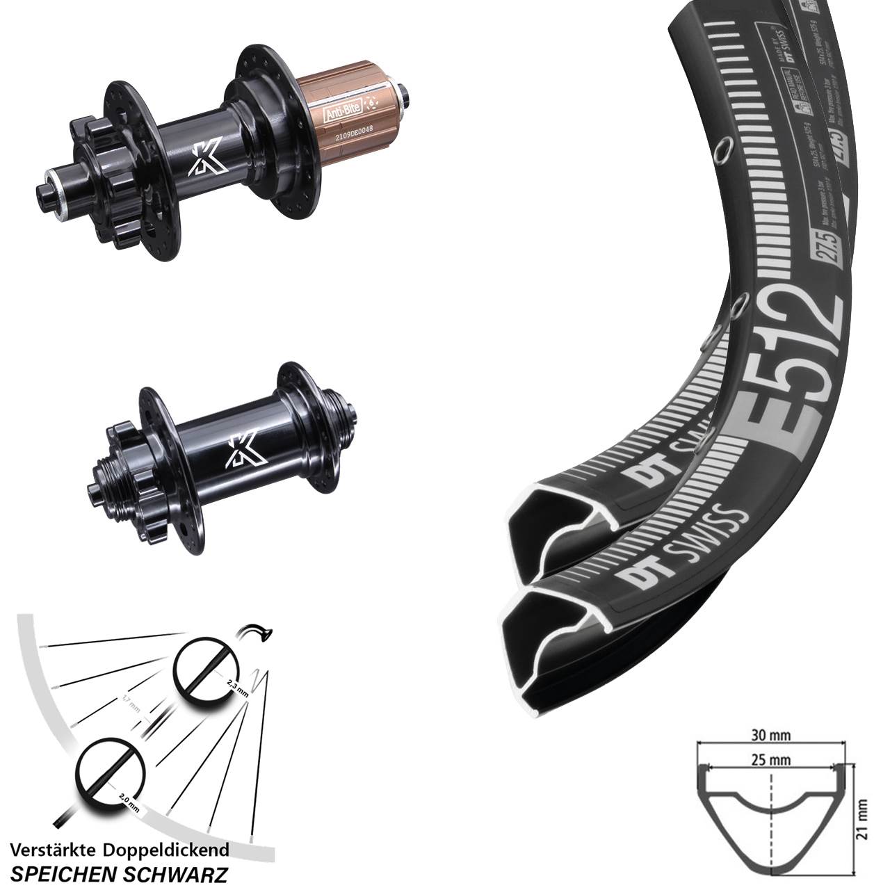 DT Swiss E512 KX-M Disc 29 Zoll Laufradsatz QR 8-12 fach
