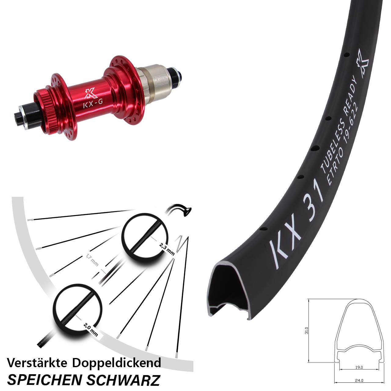 Disc Laufrad 28 Zoll KX-G31 rot SRAM XDR für Schnellspanner
