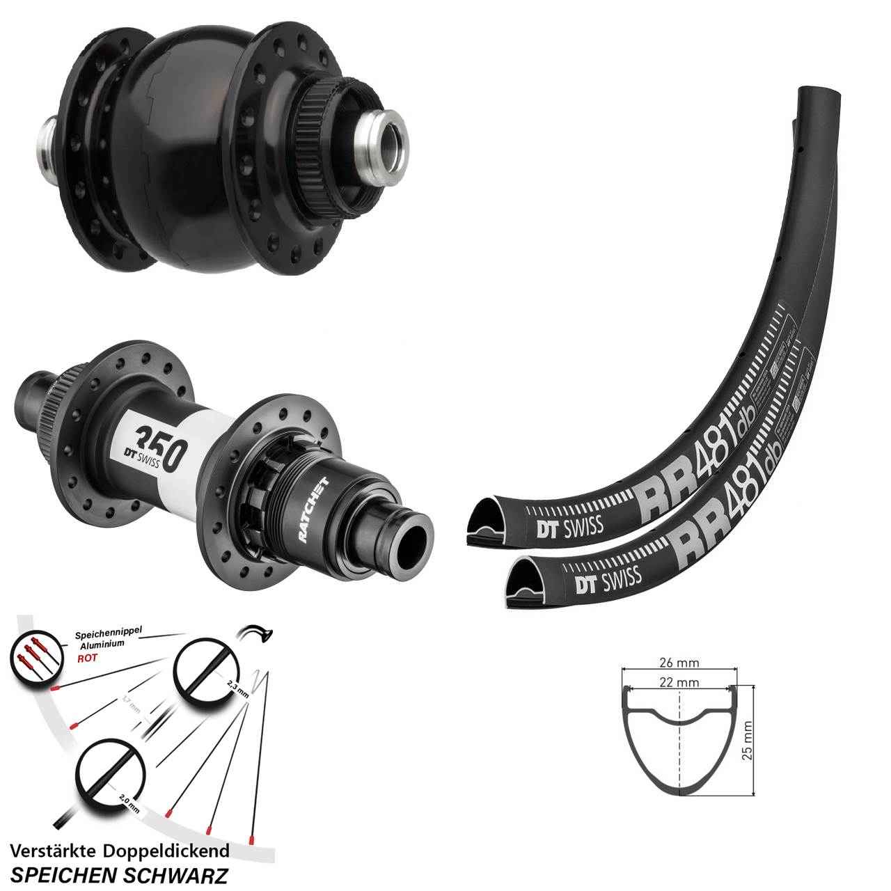 DT Swiss RR 481-350 Ratchet 36 SON delux 28 Zoll Disc Laufrad-Satz 12x100/142 SRAM XDR