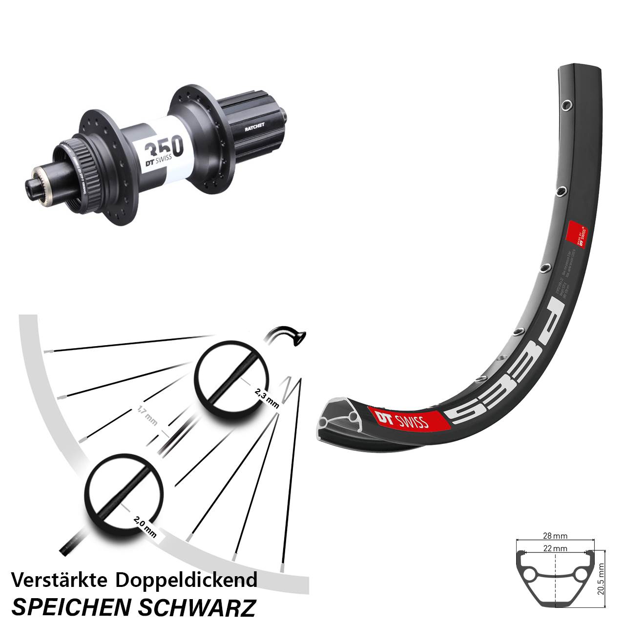 Disc Hinterrad 650B DT Swiss 533d-350 Ratchet 36 8-11 fach HG QR Boost