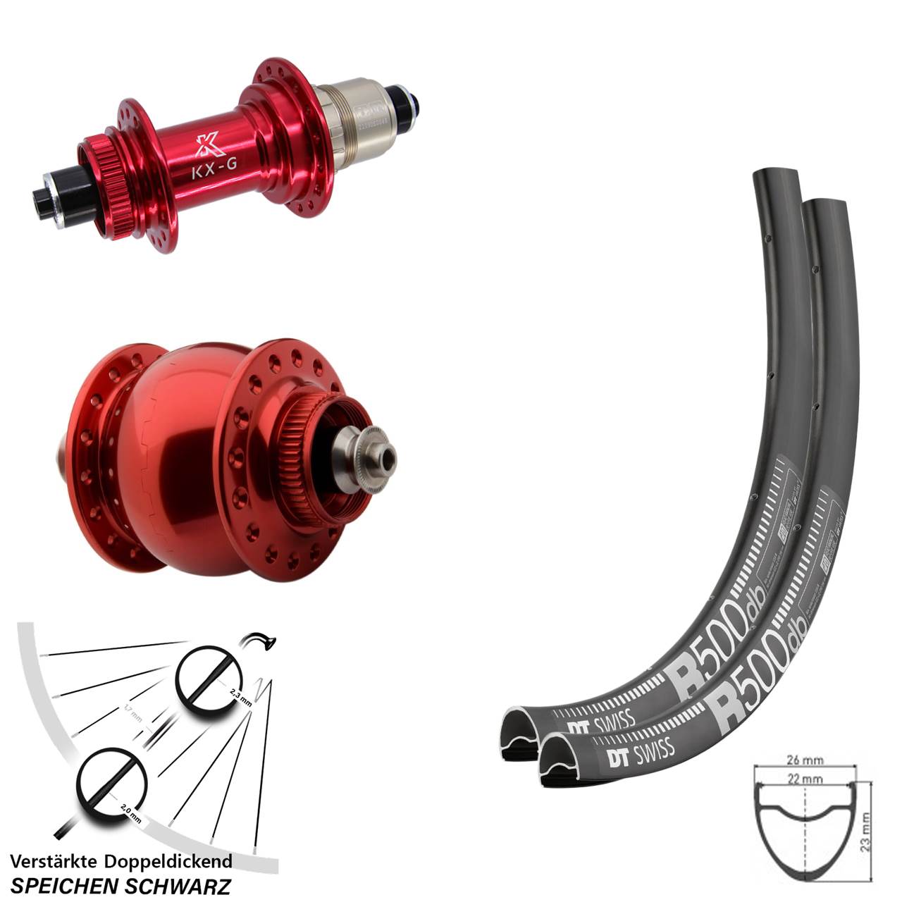 28-29 Zoll DT Swiss R 500 KX-G rot SONdelux Laufradsatz für Schnellspanner XDR