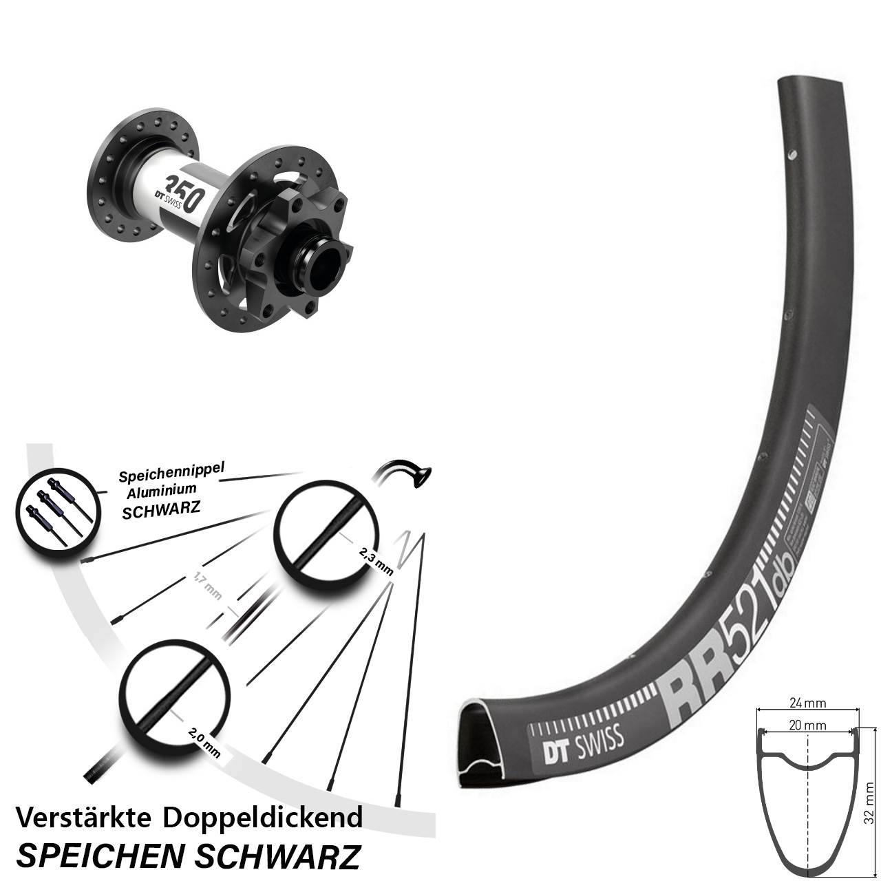 28 Zoll DT Swiss RR521-350 6-Loch Vorderrad 12x100