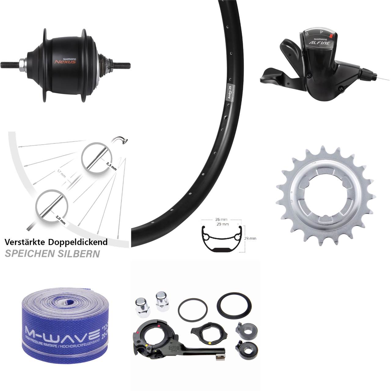 Shimano Nexus 8-Gang Premium Ryde Andra 29 Zoll Hinterrad für Rollenbremse