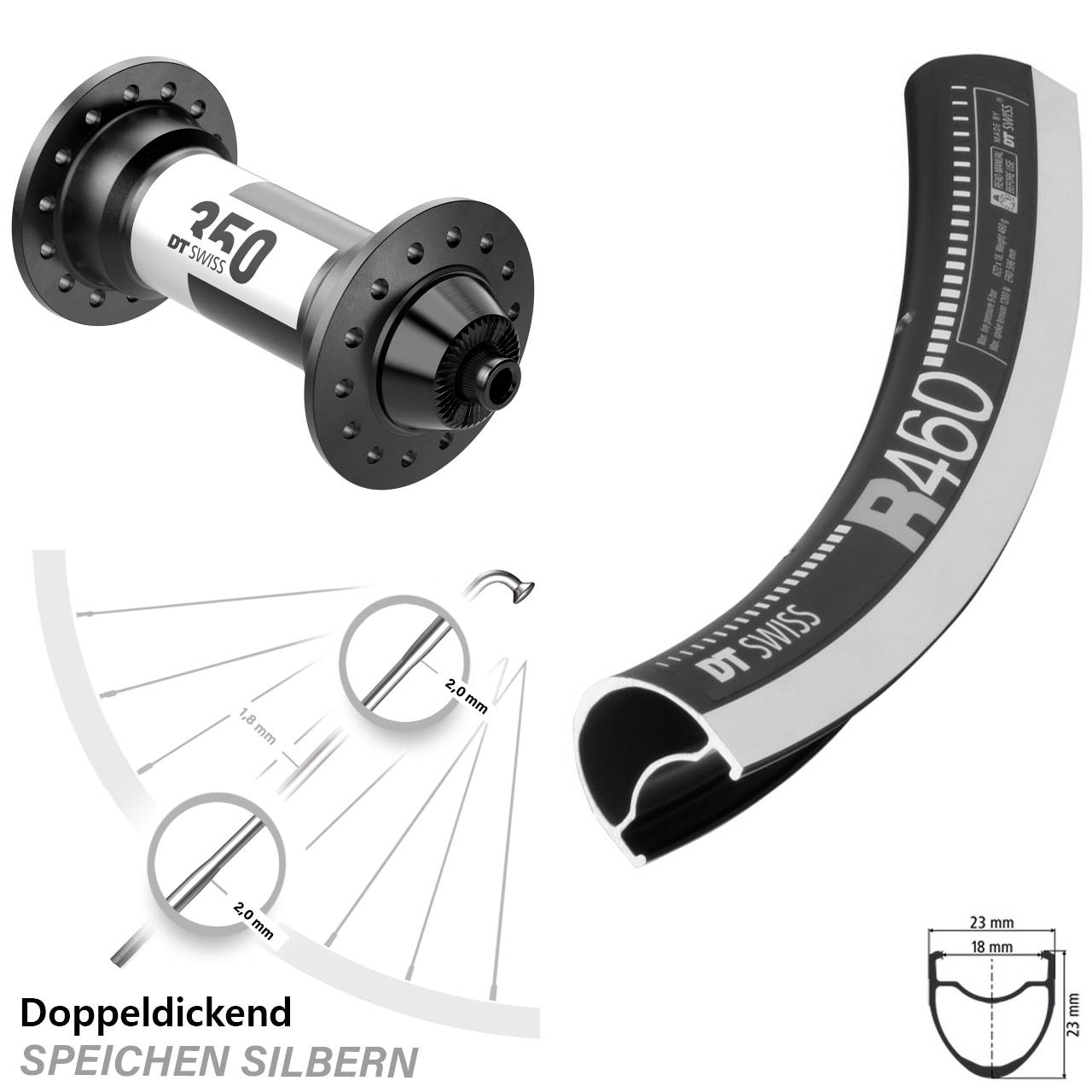 Vorderrad Rennrad 28 Zoll Felgenbremse R 460 DT Swiss 350