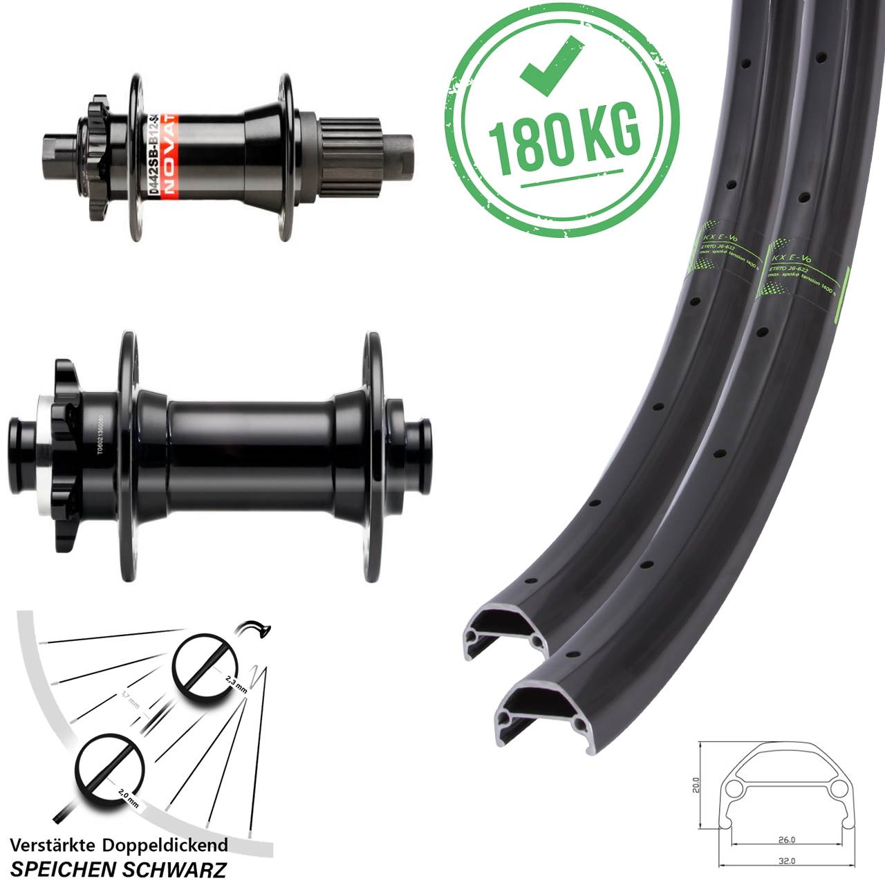 KX Evo Novatec D341 D-442 MS 650B 6-Loch Laufradsatz 15x110 12x148 Shimano Micro Splin