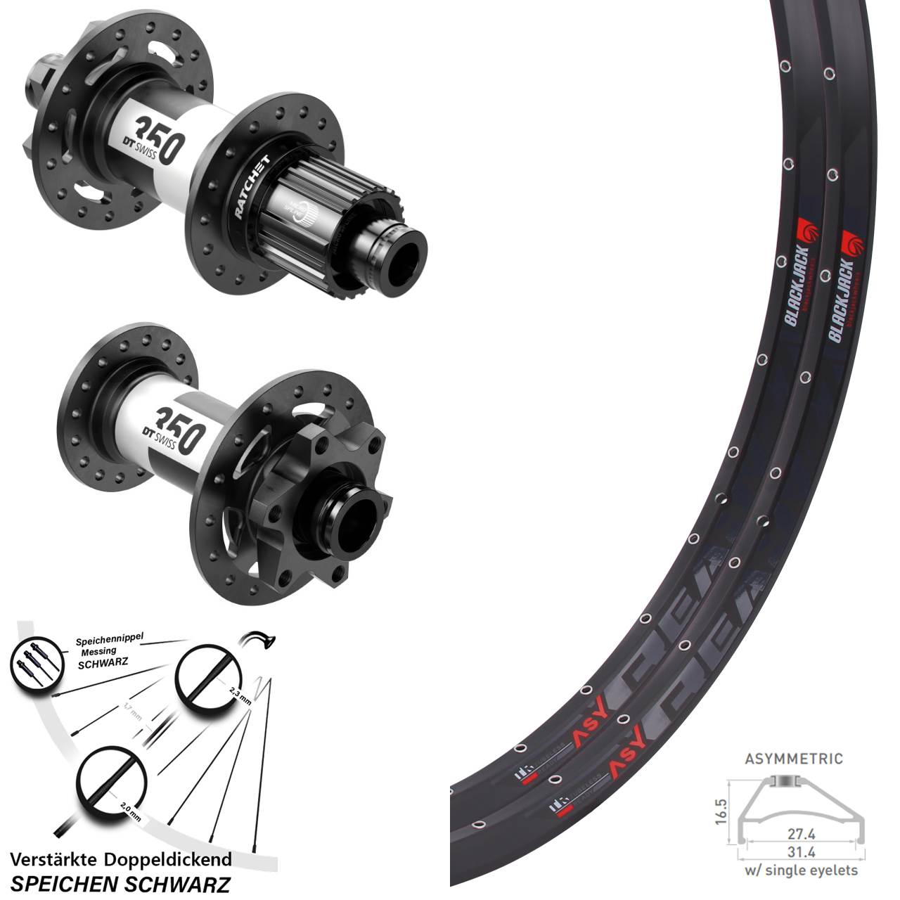 Disc Laufrad-Satz 650B Rodi Ready 27-350 DT Swiss 350 Shimano Micro Spline 15x110 12x148