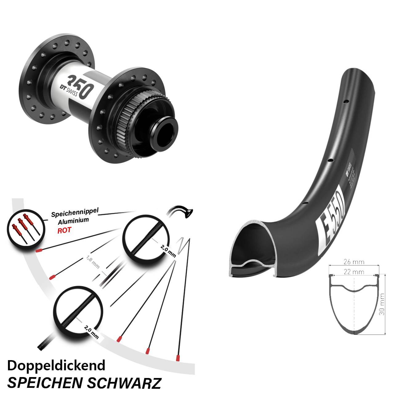 Laufrad 28 Zoll DT Swiss E550-350 12x100 Centerlock