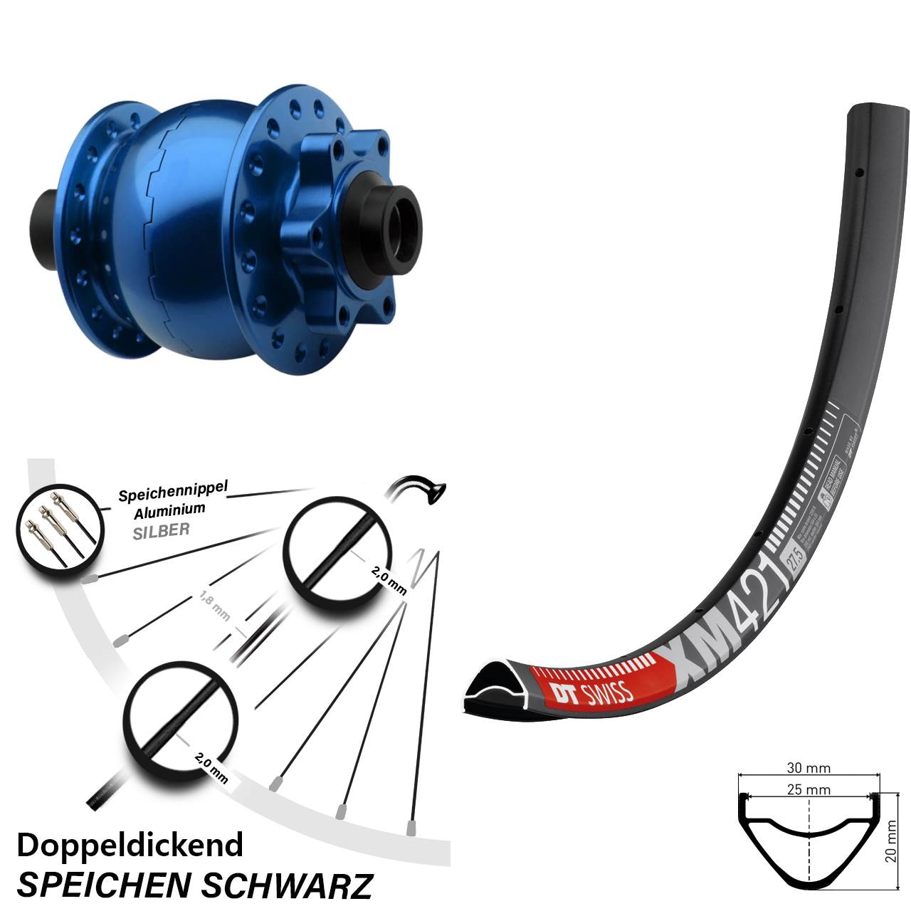 29 Zoll Nabendynamovorderrad DT Swiss XM 421 Son 6-Loch