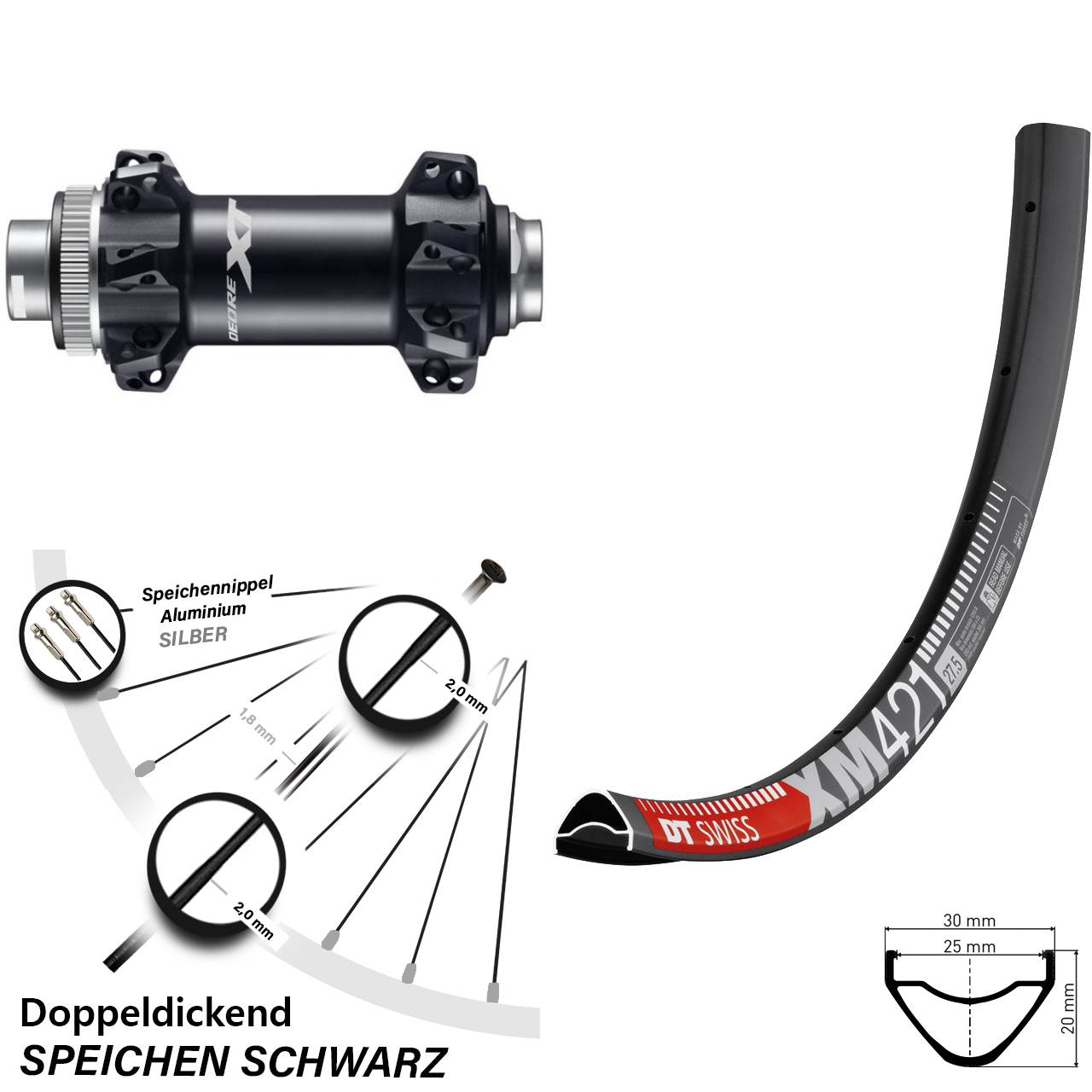 29 Zoll Vorderrad DT Swiss XM 421 Shimano Deore XT HB-M8110 Boost Straightpull