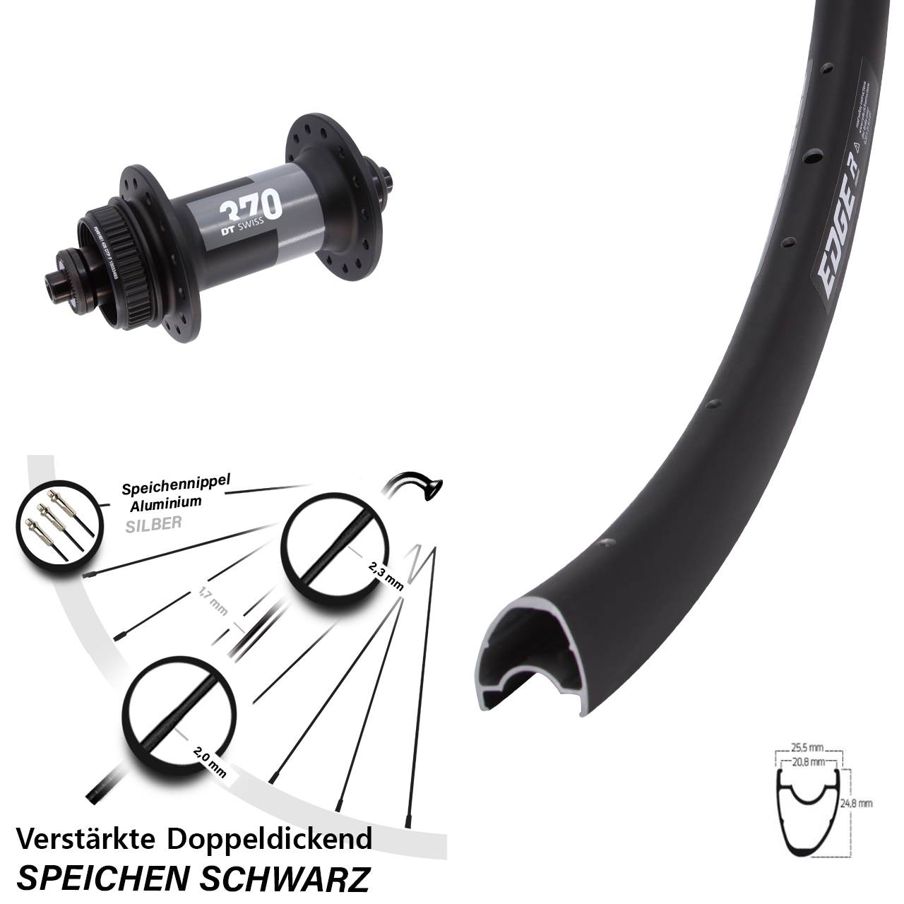 Ryde Edge R25 OS DT Swiss 370 28 Zoll Centerlock Vorderrad QR
