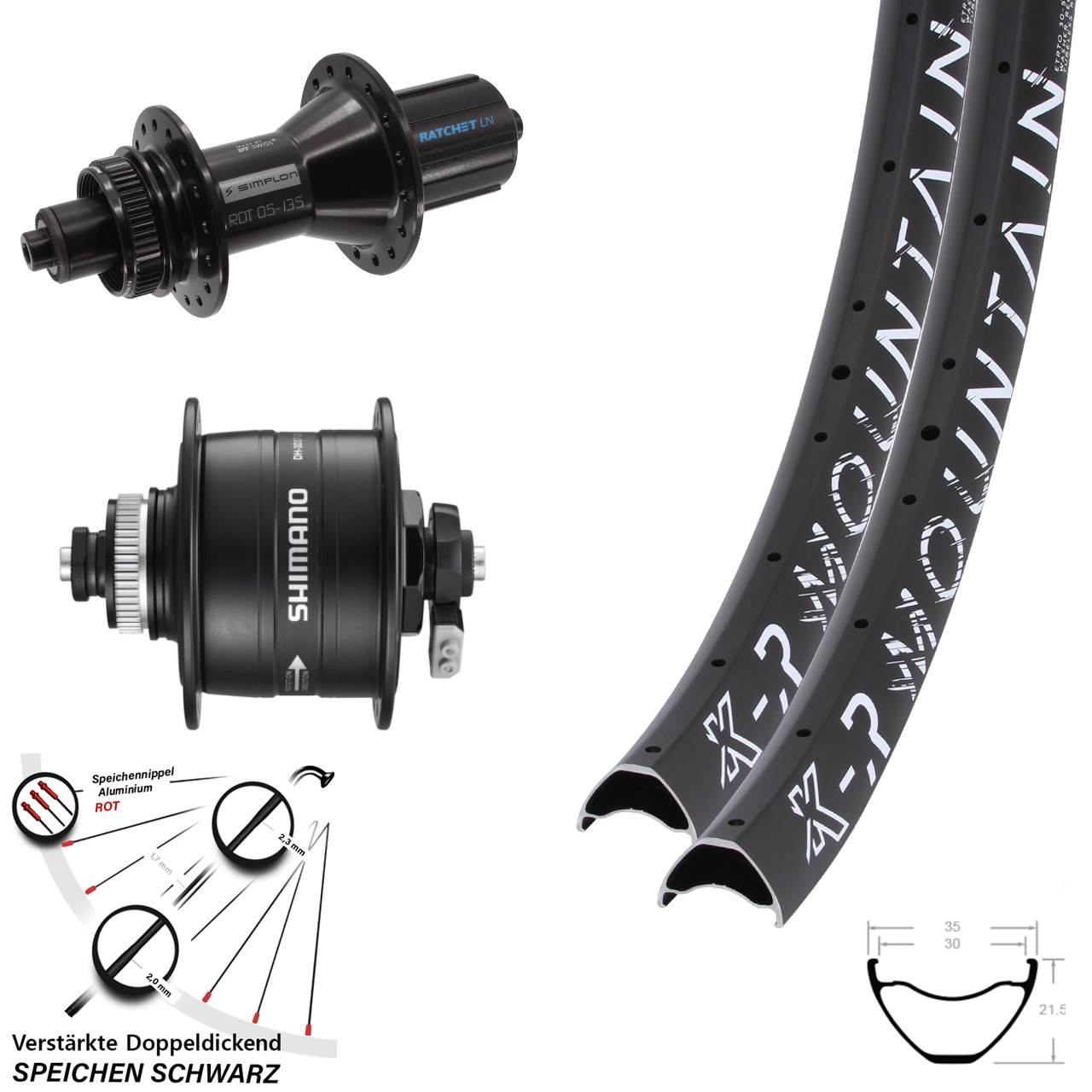 29 Zoll KX-R Mountain 370 Hybrid Shimano DH-3D37 Laufradsatz Centerlock QR 8-11 fach HG