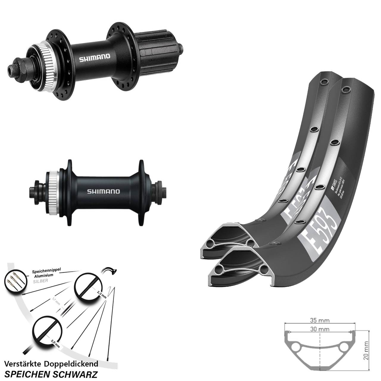 Disc Laufradsatz QR 29 Zoll DT Swiss E593 Shimano Alivio HB-M4050 8-11 fach