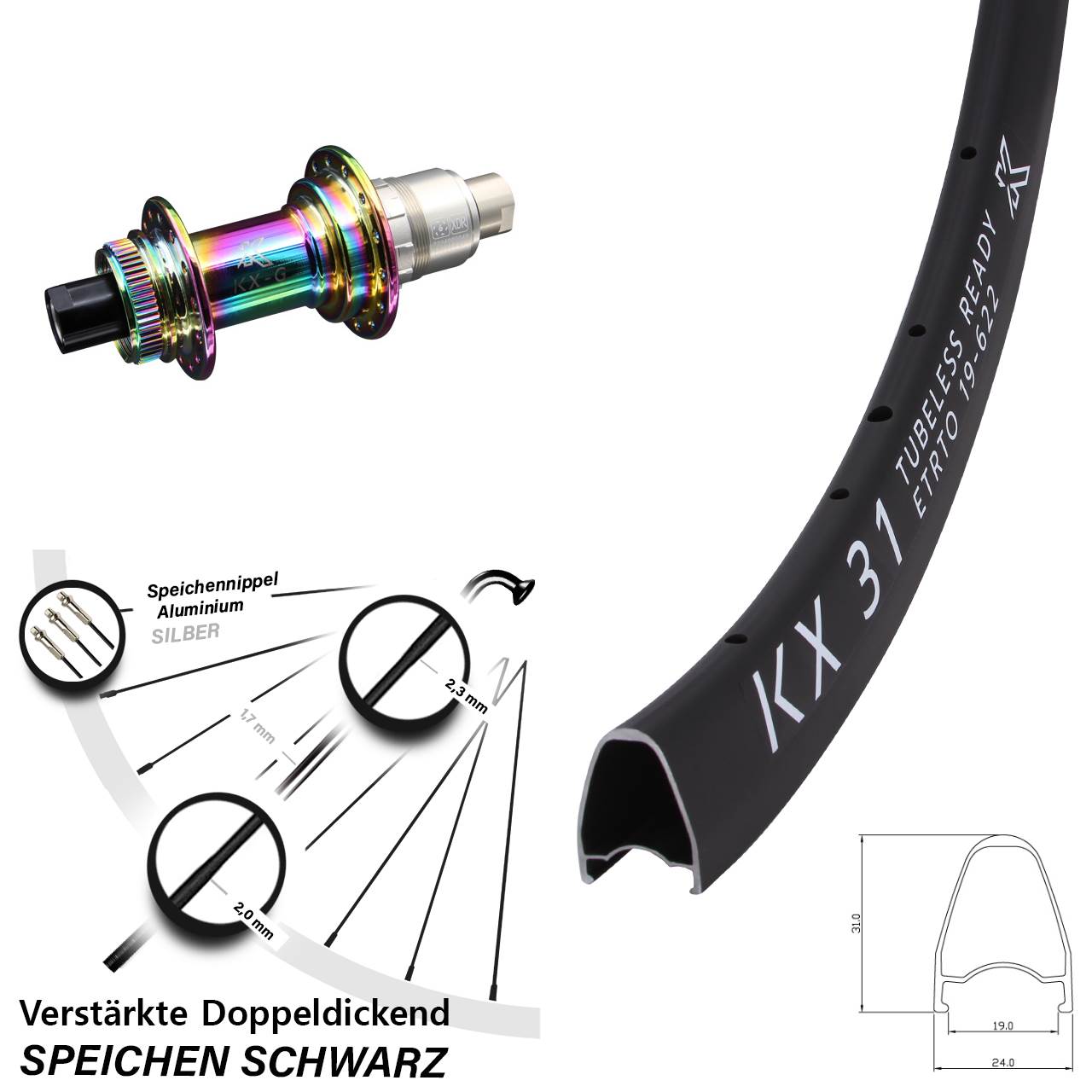 Disc Laufrad 12x142 28 Zoll KX-G 31 Oilslick XDR