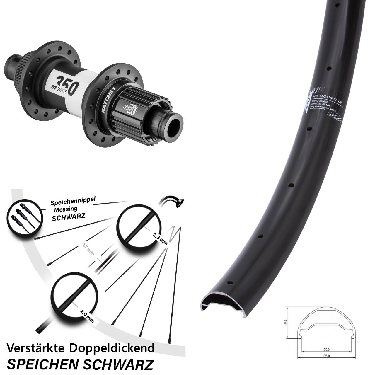 KX Mountain DT Swiss 350 Ratchet 36 29 Zoll Hinterrad 12x148 Shimano Micro Spline