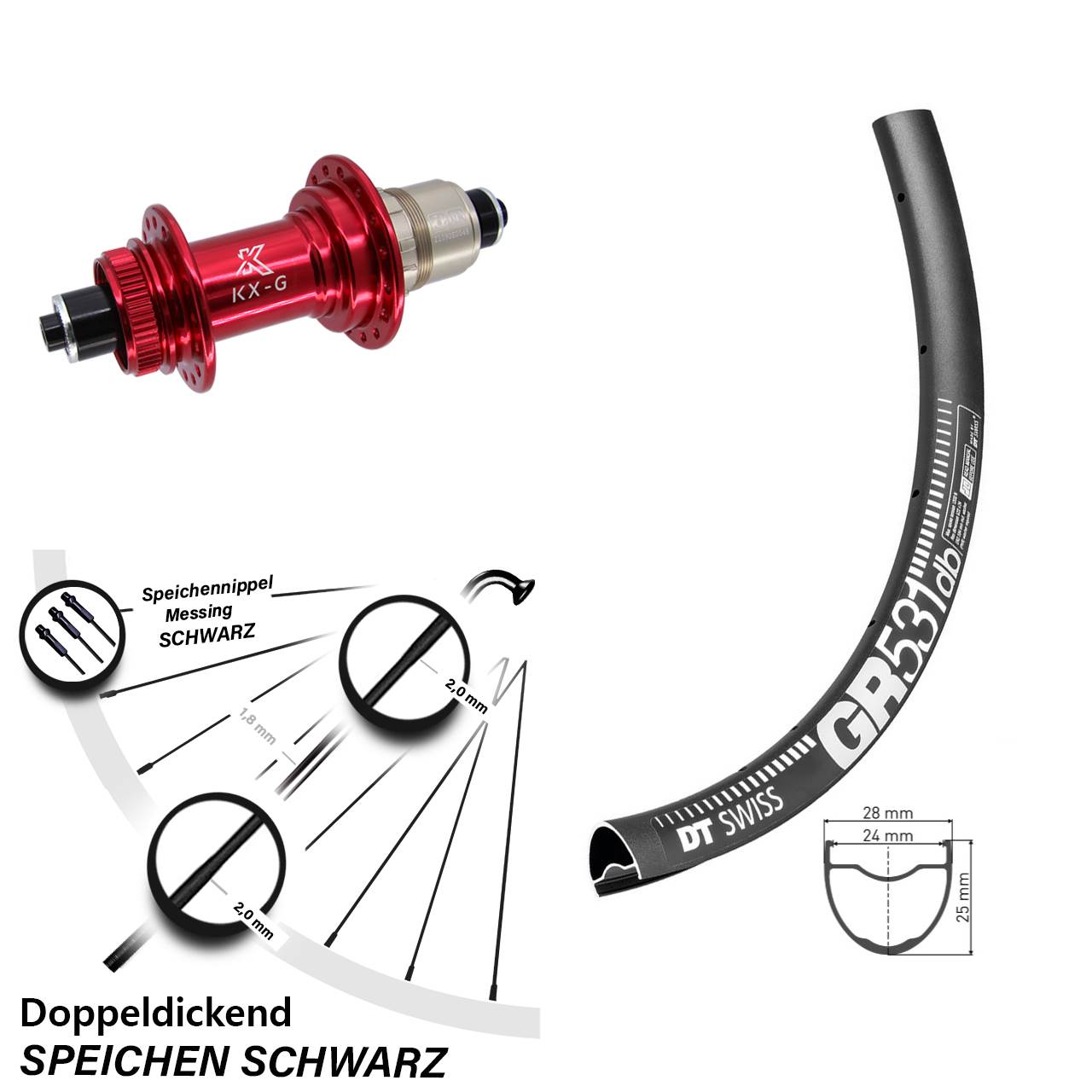 Disc Laufrad 27,5 Zoll DT Swiss GR531 KX-G rot XD-R QR