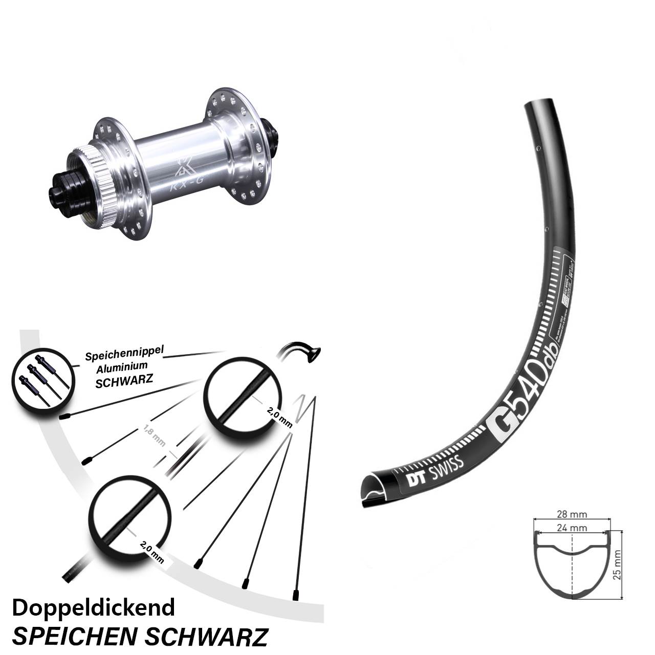 Laufrad 27,5 Zoll DT Swiss G540 Disc KX-G Centerlock 5/100 silbern