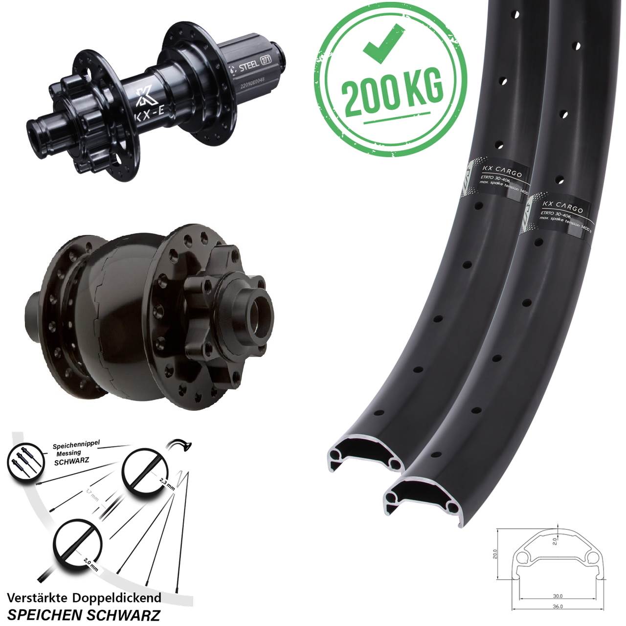 KX-E Cargo SON 28 27,5 Zoll Disc Laufrad-Satz 15x100 12x142 8-12 fach