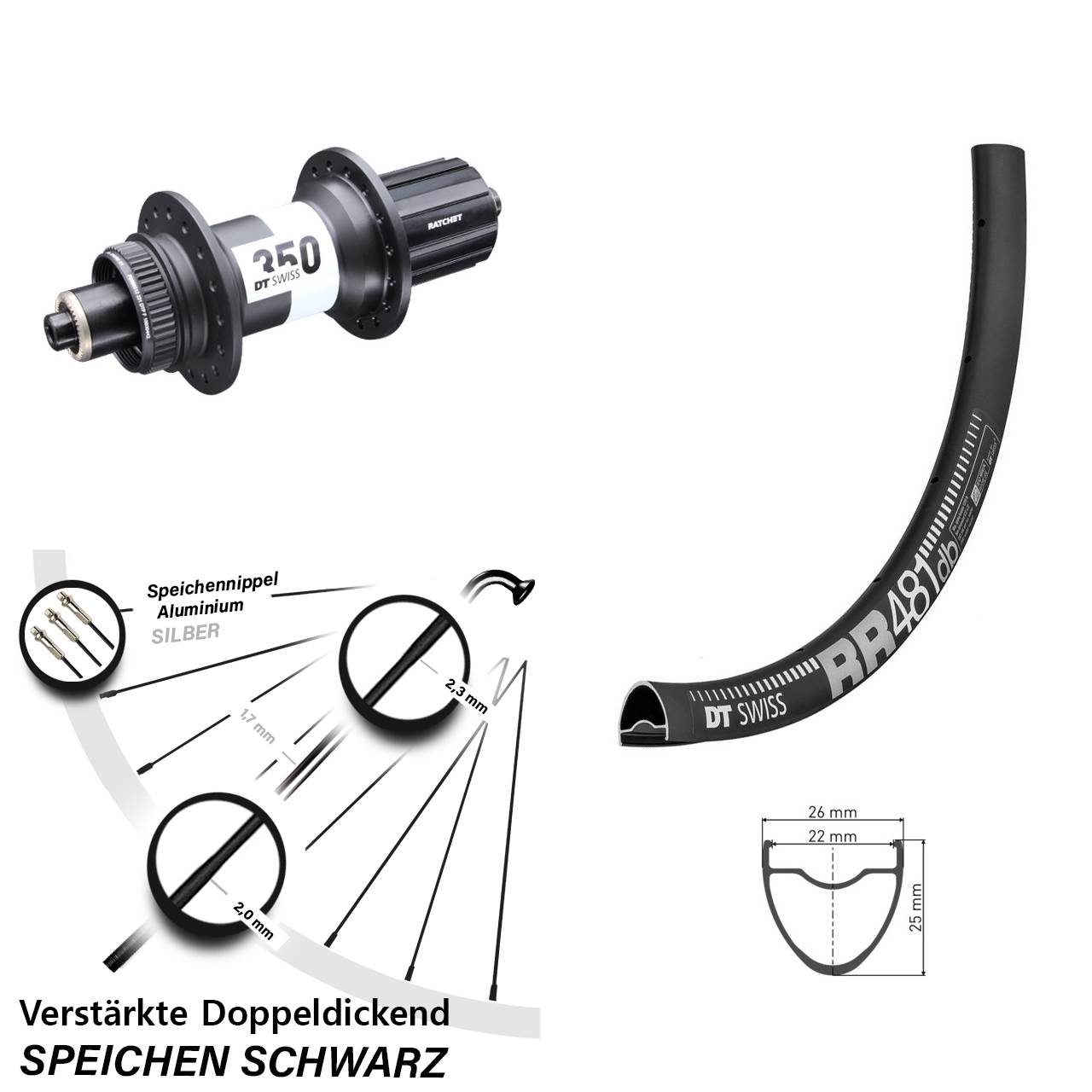 Hinterrad Centerlock 28 Zoll DT Swiss RR481-350 11-12 fach HG für Schnellspanner