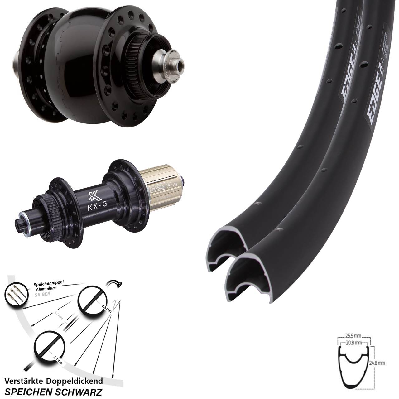 Disc Laufradsatz 28 Zoll Ryde Edge R25 Offset KX-G SON 28 8-12 fach HG für Schnellspanner